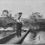 A Seminole Spearing A Garfish From A Dugout Florida